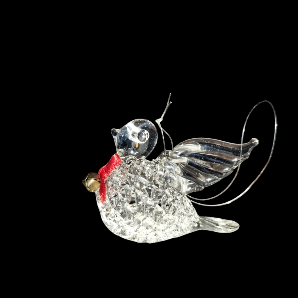 Vintage Silvestri Spun Glass Dove Ornament with Red Bow and Bell #06